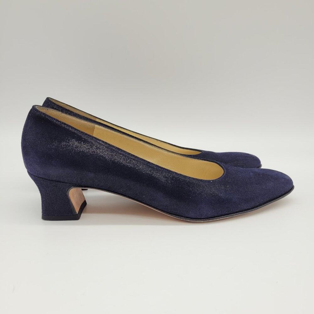 SALVATORE FERRAGAMO "Dublino" Pebble Suede Kid Leather Midnight Blue Size 8 AAAA - Picture 5 of 10